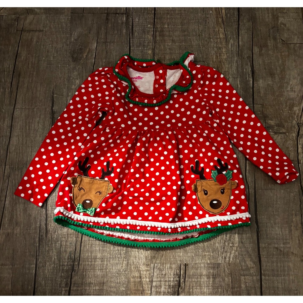 Nannette Kids Red White‎ Polka Dot Reindeer Christmas Top Size 3T